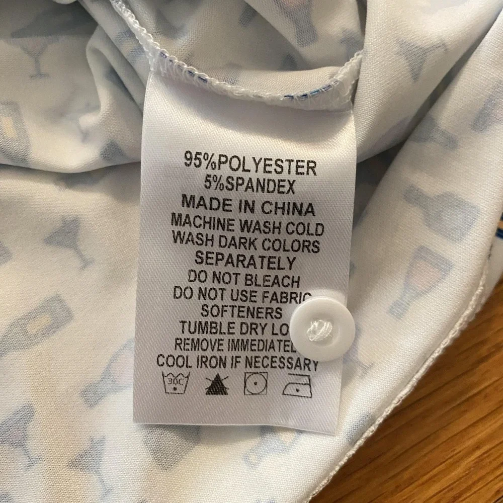 Coobigdog Polo Shirt Mens XL White Cocktail‎ Drink Print Short Sleeve Golf Party - Picture 6 of 9